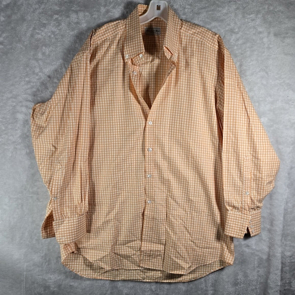 Turnbull & Asser Orange Checkered Collared Button Down Mens Size 43 17 Cotton - Picture 1 of 11